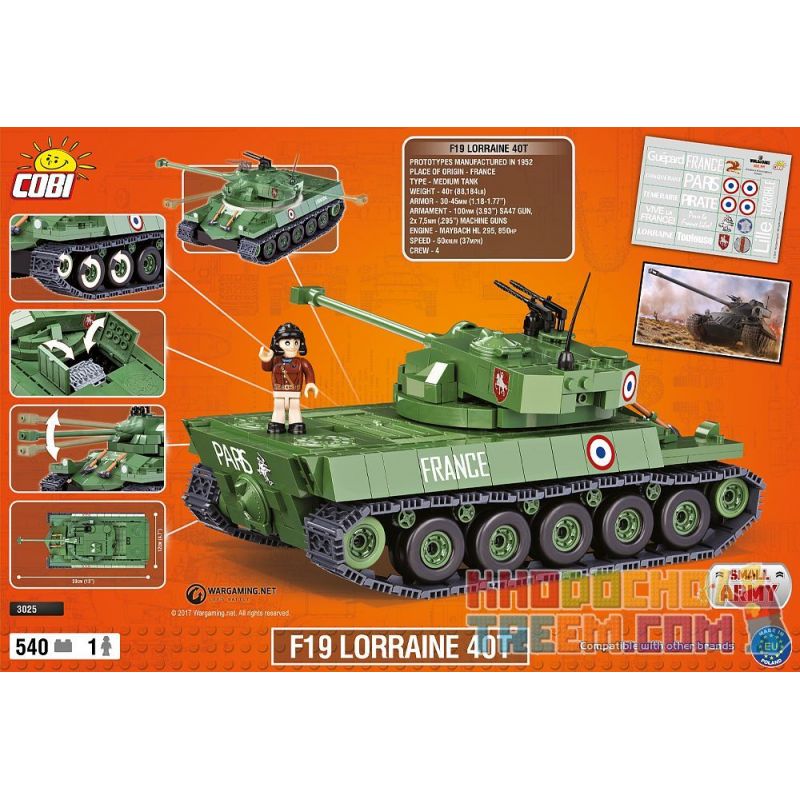 COBI 3025 non  F19 LUOLIN 40T. bộ đồ chơi xếp lắp ráp ghép mô hình Military Army F19 LORRAINE 40T Quân Sự Bộ Đội 540 khối