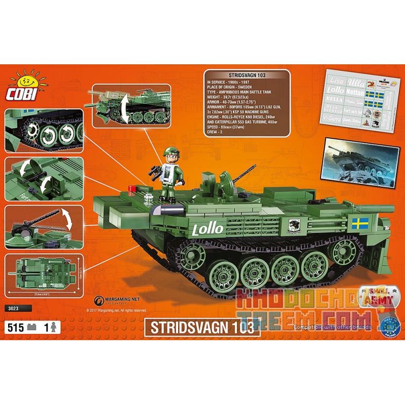 COBI 3023 non  XE TĂNG S bộ đồ chơi xếp lắp ráp ghép mô hình Military Army STRIDSVAGN 103 Quân Sự Bộ Đội 515 khối