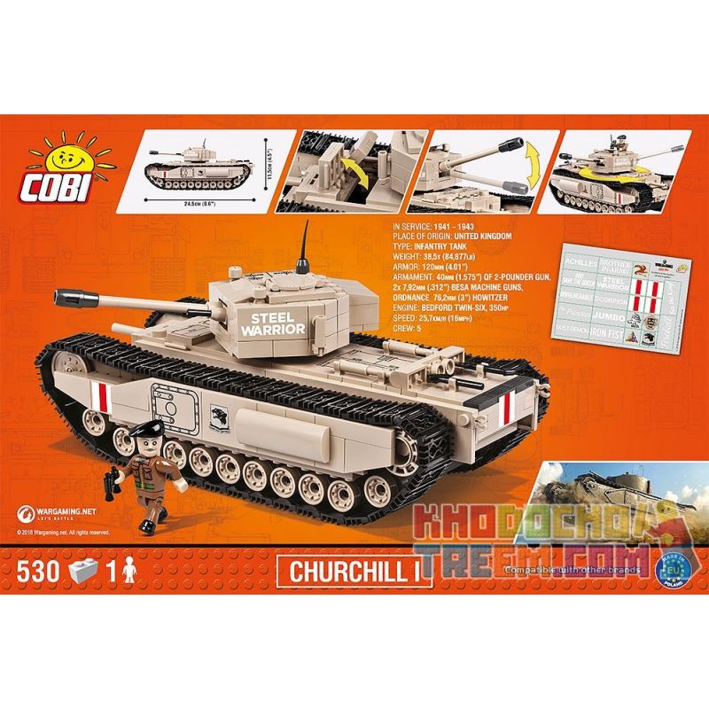 COBI 3031 non  CHURCHILL I. bộ đồ chơi xếp lắp ráp ghép mô hình Military Army Quân Sự Bộ Đội 530 khối