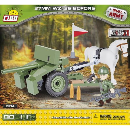 COBI 2184 non  SÚNG PHÒNG THỦ CHIẾN TRANH BOFORS 37MM bộ đồ chơi xếp lắp ráp ghép mô hình Military Army 37 MM WZ. 36 BOFORS Quân Sự Bộ Đội 80 khối