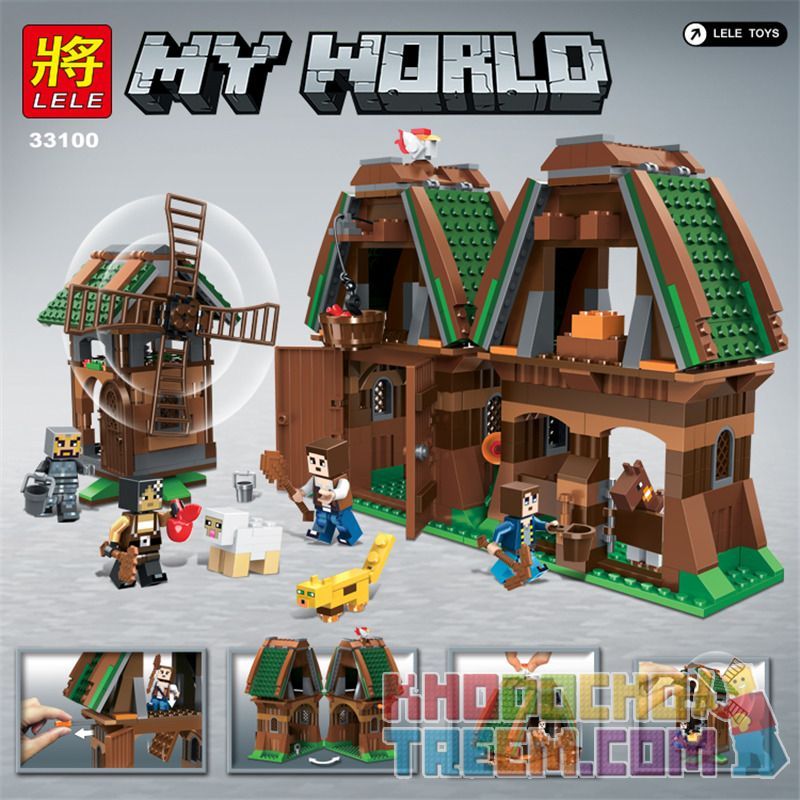 LELE 33100 non  THU HOẠCH TRANG TRẠI LỚN bộ đồ chơi xếp lắp ráp ghép mô hình Minecraft MY WORLD Game Xây Dựng 671 khối