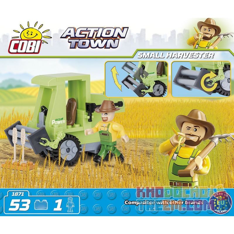 COBI 1871 non  MÁY GẶT ĐẬP NHỎ bộ đồ chơi xếp lắp ráp ghép mô hình City SMALL HARVESTER Thành Phố 50 khối