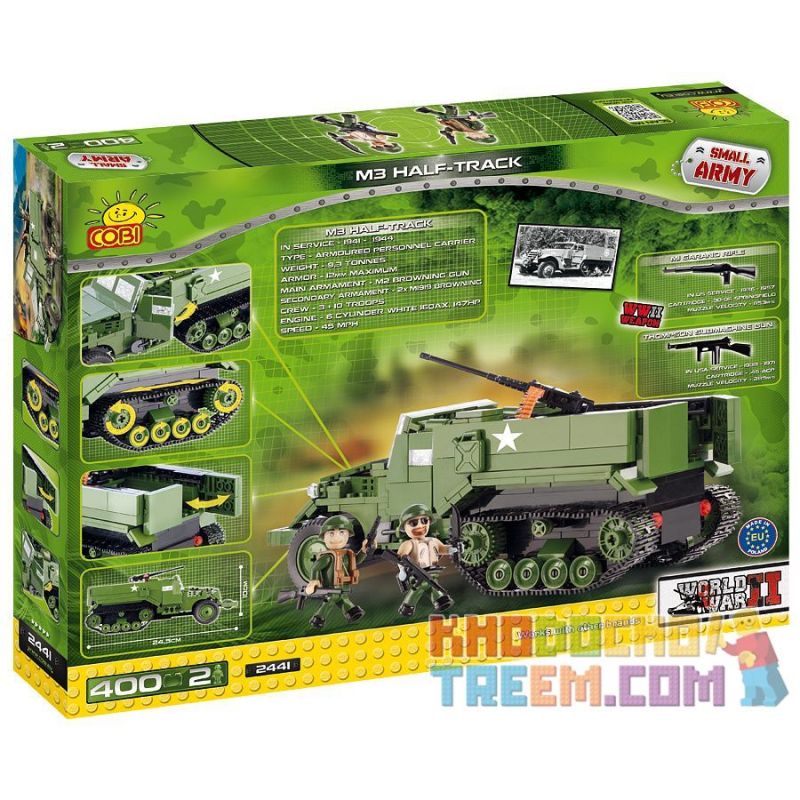 COBI 2441 non  M3 NỬA ĐƯỜNG bộ đồ chơi xếp lắp ráp ghép mô hình Military Army HALF TRACK M3 Quân Sự Bộ Đội 400 khối