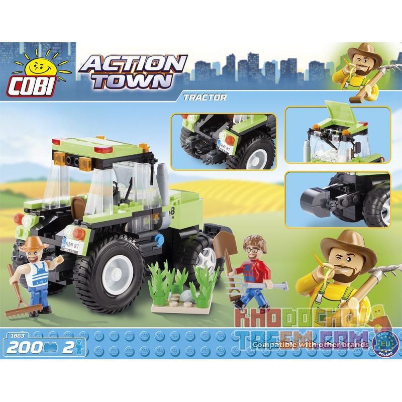COBI 1863 non  MÁY KÉO bộ đồ chơi xếp lắp ráp ghép mô hình City TRACTOR Thành Phố 200 khối
