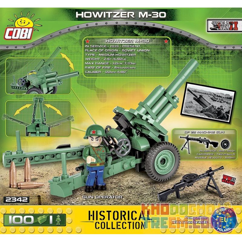 COBI 2342 non  LỰU PHÁO M-30 bộ đồ chơi xếp lắp ráp ghép mô hình Military Army HOWITZER M-30 Quân Sự Bộ Đội 100 khối