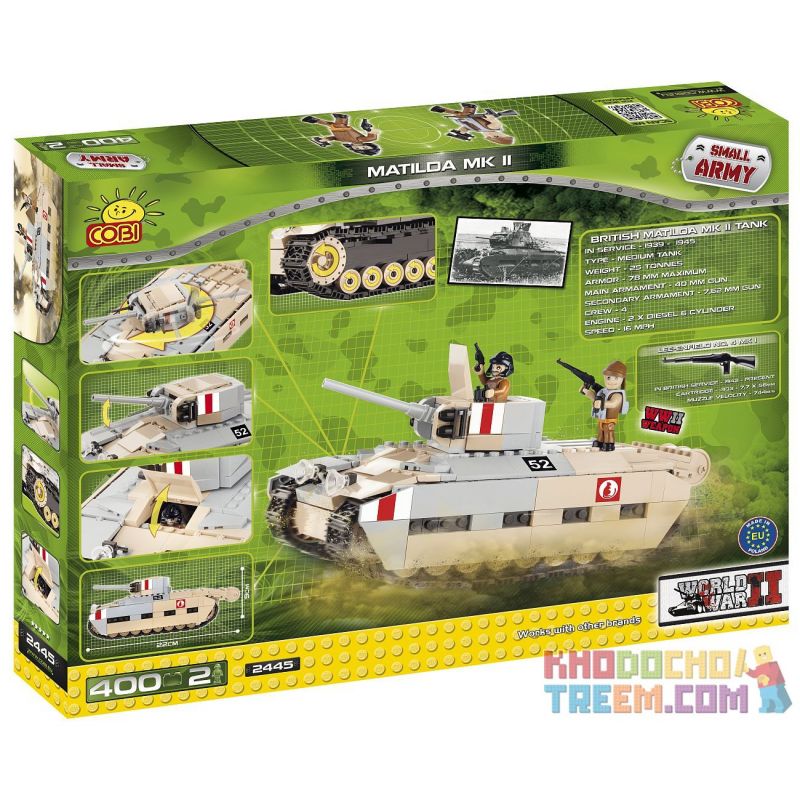 COBI 2445 non  XE TĂNG MATILDA MK II bộ đồ chơi xếp lắp ráp ghép mô hình Military Army MATILDA MK II TANK Quân Sự Bộ Đội 400 khối