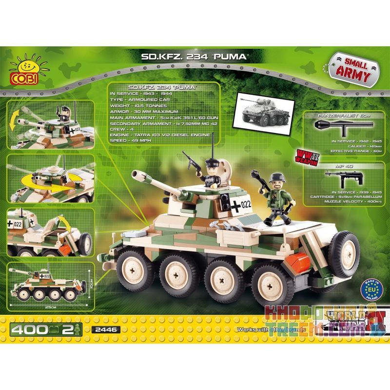 COBI 2446 non  XE ĐẶC BIỆT SỐ 234 bộ đồ chơi xếp lắp ráp ghép mô hình Military Army SD.KFZ. 234/2 PUMA Quân Sự Bộ Đội 400 khối