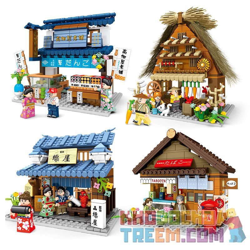 SEMBO 601084 601085 601086 601087 non  4 KIỂU CẢNH ĐƯỜNG PHỐ NHẬT BẢN bộ đồ chơi xếp lắp ráp ghép mô hình Modular Buildings Mô Hình Nhà Cửa 1533 khối