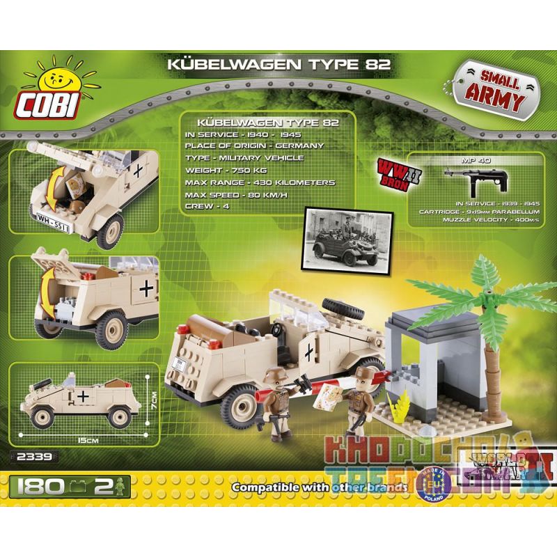 COBI 2339 non  KIỂU 82 XE THÙNG-QUÂN ĐOÀN CHÂU PHI bộ đồ chơi xếp lắp ráp ghép mô hình Military Army VW TYP 82 KÜBELWAGEN - AFRICA CORPS Quân Sự Bộ Đội 180 khối