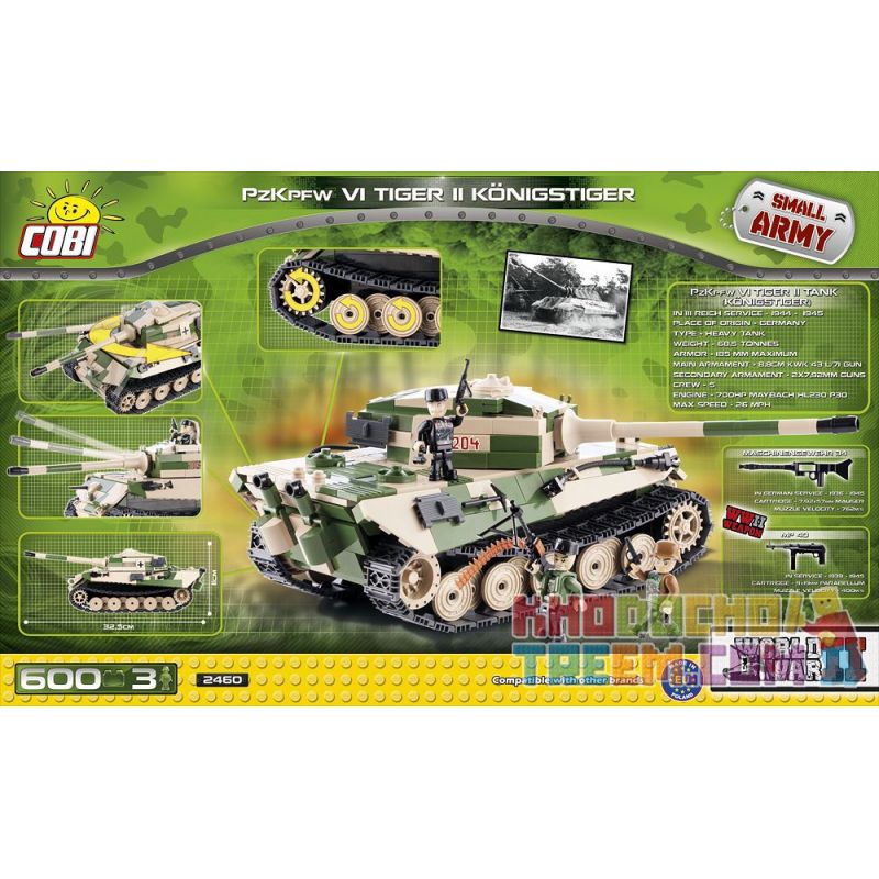 COBI 2460 non  XE TĂNG TIGER II bộ đồ chơi xếp lắp ráp ghép mô hình Military Army TIGER II PZ.KPFW. VI B "KÖNIGSTIGER" Quân Sự Bộ Đội 600 khối
