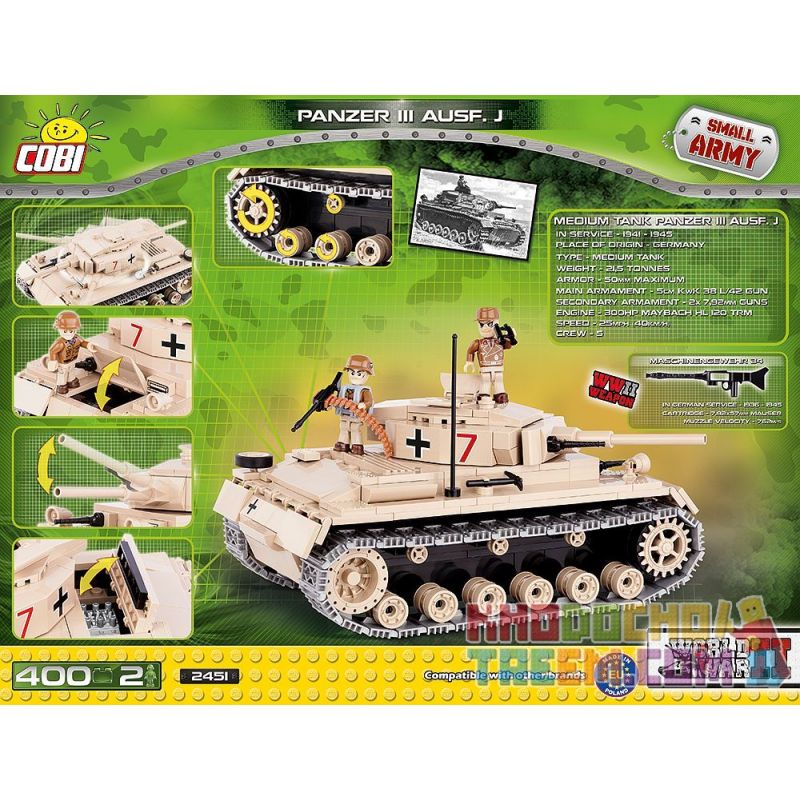 COBI 2451 non  XE TĂNG BA bộ đồ chơi xếp lắp ráp ghép mô hình Military Army PANZER III AUSF. J Quân Sự Bộ Đội 400 khối