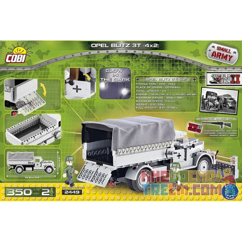 COBI 2449 non  XE TẢI HẠNG TRUNG OPEL LIGHTNING bộ đồ chơi xếp lắp ráp ghép mô hình Military Army OPEL BLITZ 3T (4X2) Quân Sự Bộ Đội 350 khối