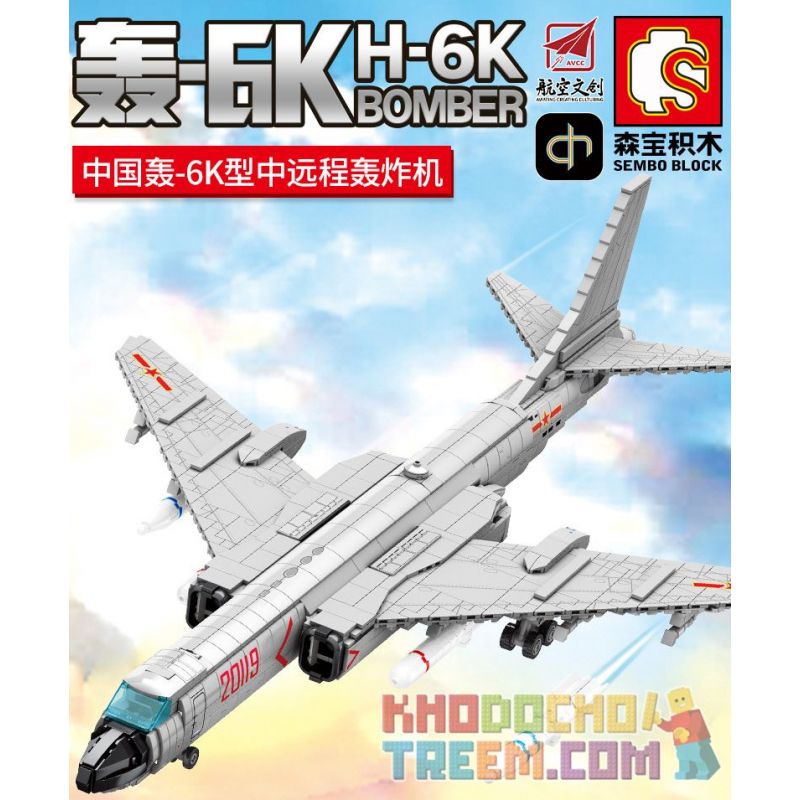 SEMBO 202135 non  MÁY BAY NÉM BOM TẦM TRUNG VÀ XA H-6K CỦA QUỐC bộ đồ chơi xếp lắp ráp ghép mô hình Military Army H-6K BOMBER AIRCRAFT Quân Sự Bộ Đội 2135 khối