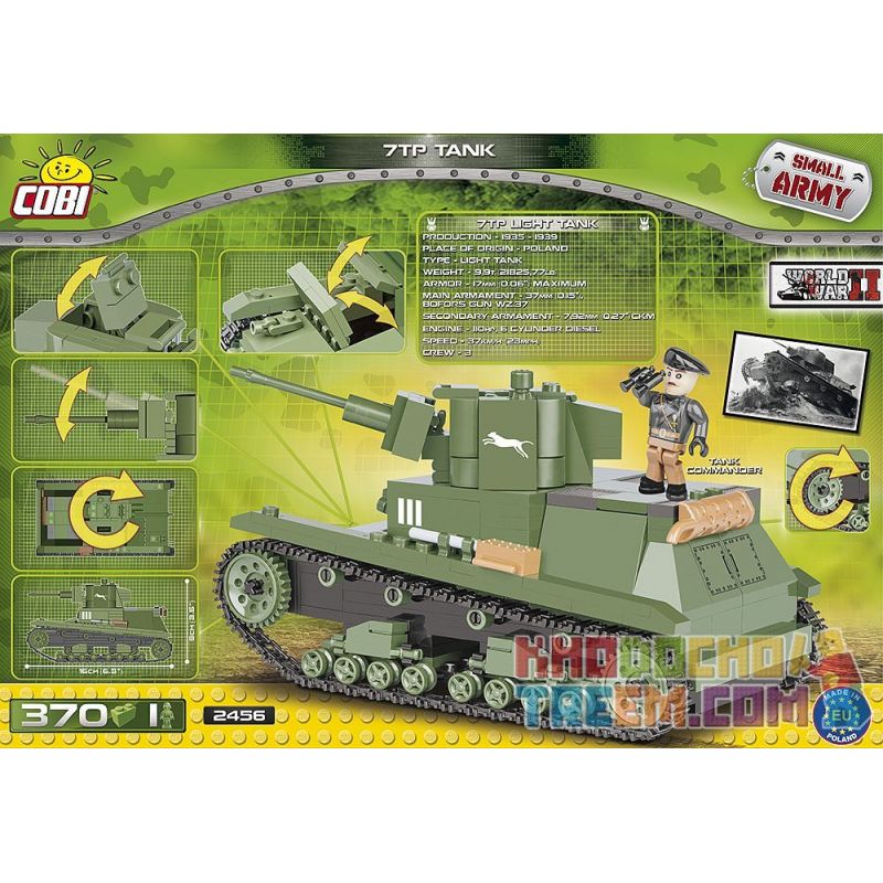 COBI 2456 non  BỂ 7TP bộ đồ chơi xếp lắp ráp ghép mô hình Military Army 7TP TANK Quân Sự Bộ Đội 370 khối