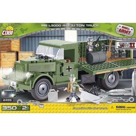 COBI 2455 2455A non  XE TẢI MERCEDES-BENZ L3000 4X2 3.1 TẤN bộ đồ chơi xếp lắp ráp ghép mô hình Military Army MB L3000 4X2 3.1 TON TRUCK Quân Sự Bộ Đội 350 khối