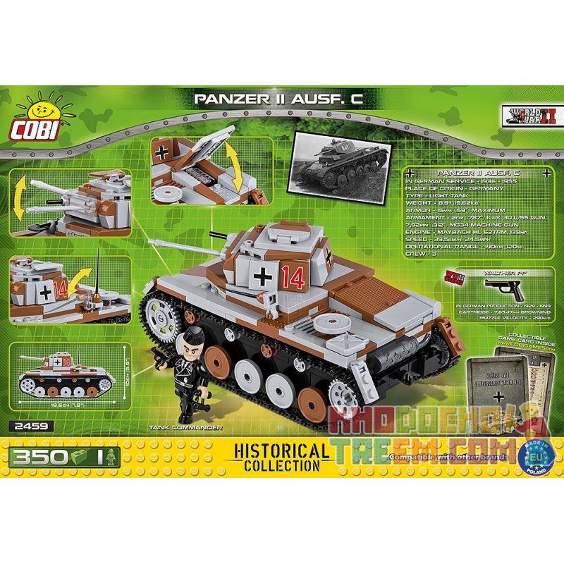 COBI 2459 non  XE TĂNG HAI bộ đồ chơi xếp lắp ráp ghép mô hình Military Army PANZER II AUSF. C Quân Sự Bộ Đội 350 khối