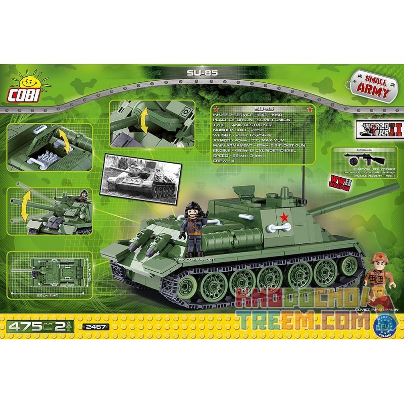 COBI 2467 non  PHÁO CHỐNG TĂNG TỰ HÀNH SU-85 bộ đồ chơi xếp lắp ráp ghép mô hình Military Army SU-85 TANK DESTROYER Quân Sự Bộ Đội 400 khối