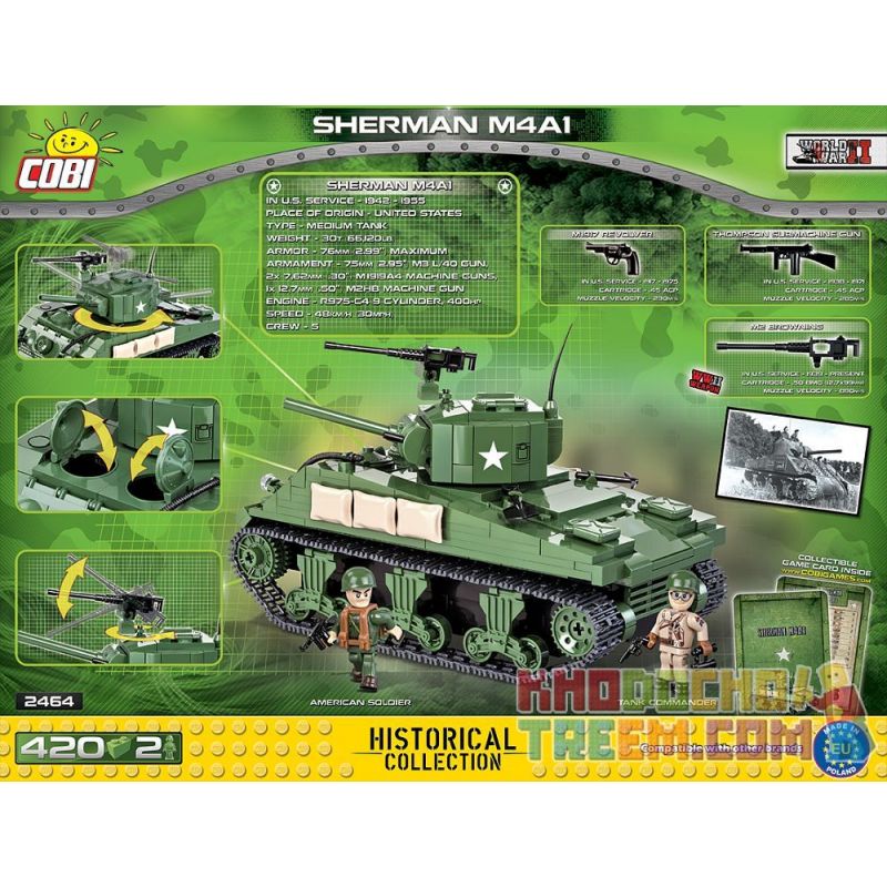 COBI 2464 non  M4A1 SHERMAN. bộ đồ chơi xếp lắp ráp ghép mô hình Military Army SHERMAN M4A1 Quân Sự Bộ Đội 420 khối