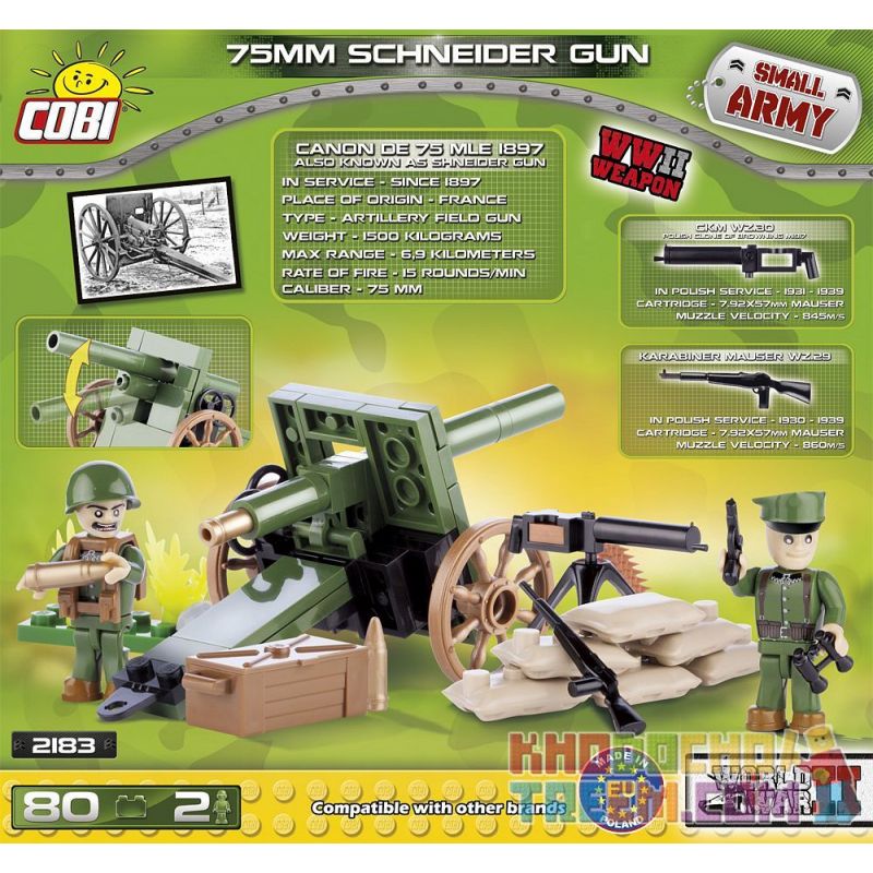 COBI 2183 non  SÚNG TRƯỜNG M1897 75MM bộ đồ chơi xếp lắp ráp ghép mô hình Military Army SCHNEIDER 75 MM WZ.1897 Quân Sự Bộ Đội 80 khối