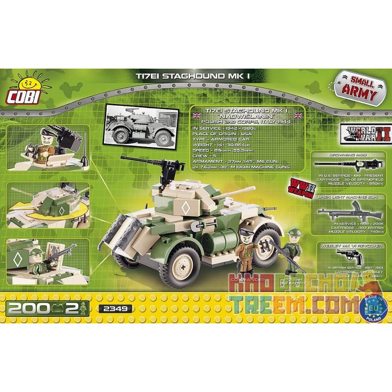 COBI 2349 non  T17 HUNTU. bộ đồ chơi xếp lắp ráp ghép mô hình Military Army T17E1 STAGHOUND MK Quân Sự Bộ Đội 200 khối