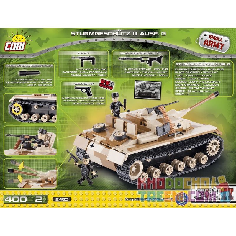 COBI 2465 non  SÚNG TẤN CÔNG SỐ 3 bộ đồ chơi xếp lắp ráp ghép mô hình Military Army STURMGESCHÜTZ III AUSF. Quân Sự Bộ Đội 400 khối