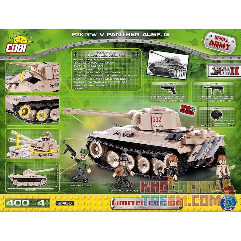 COBI 2466 non  XE TĂNG SỐ 5 PANTHER bộ đồ chơi xếp lắp ráp ghép mô hình Military Army PANZERKAMPFWAGEN V PANTHER AUSF. Quân Sự Bộ Đội 400 khối