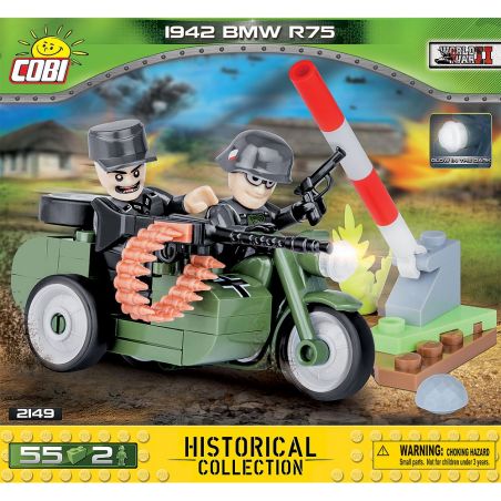 COBI 2149 non  MÔ TÔ QUÂN SỰ BMW R75 MẪU 1942 bộ đồ chơi xếp lắp ráp ghép mô hình Military Army BMW R75 1942 Quân Sự Bộ Đội 55 khối
