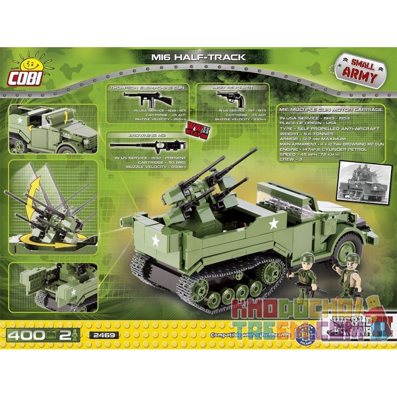 COBI 2469 non  M16 BÁN ĐƯỜNG bộ đồ chơi xếp lắp ráp ghép mô hình Military Army M16 HALF-TRACK Quân Sự Bộ Đội 400 khối