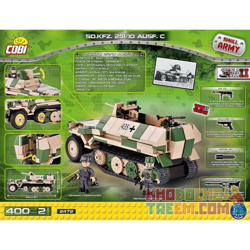COBI 2472 non  XE BÁN TẢI SDKFZ 251 bộ đồ chơi xếp lắp ráp ghép mô hình Military Army SD.KFZ.251/10 AUSF.C Quân Sự Bộ Đội 400 khối