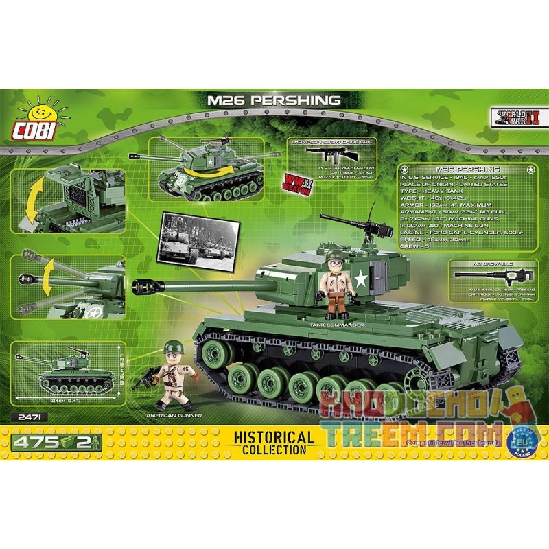 COBI 2471 non  XE TĂNG M26 PERSHING bộ đồ chơi xếp lắp ráp ghép mô hình Military Army M-26 PERSHING Quân Sự Bộ Đội 475 khối