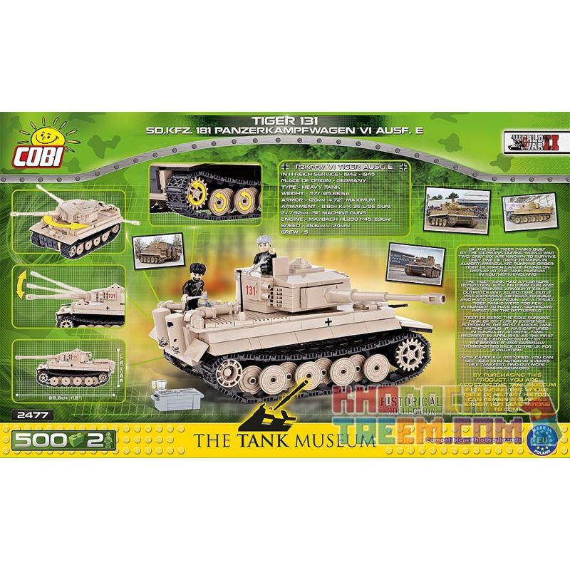 COBI 2477 non  TIGER 131. bộ đồ chơi xếp lắp ráp ghép mô hình Military Army Quân Sự Bộ Đội 500 khối