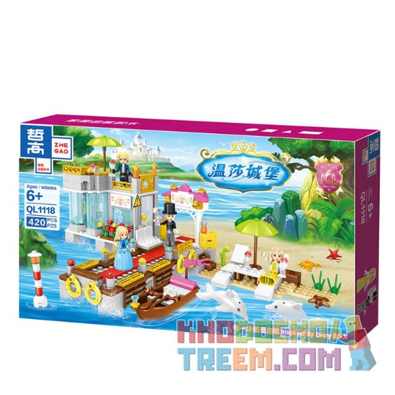 ZHEGAO QL1118 1118 non  NHÀ NGHỈ MÁT Ở ĐẢO TIÊN bộ đồ chơi xếp lắp ráp ghép mô hình Girl WINDSOR CASTLE Con Gái 420 khối