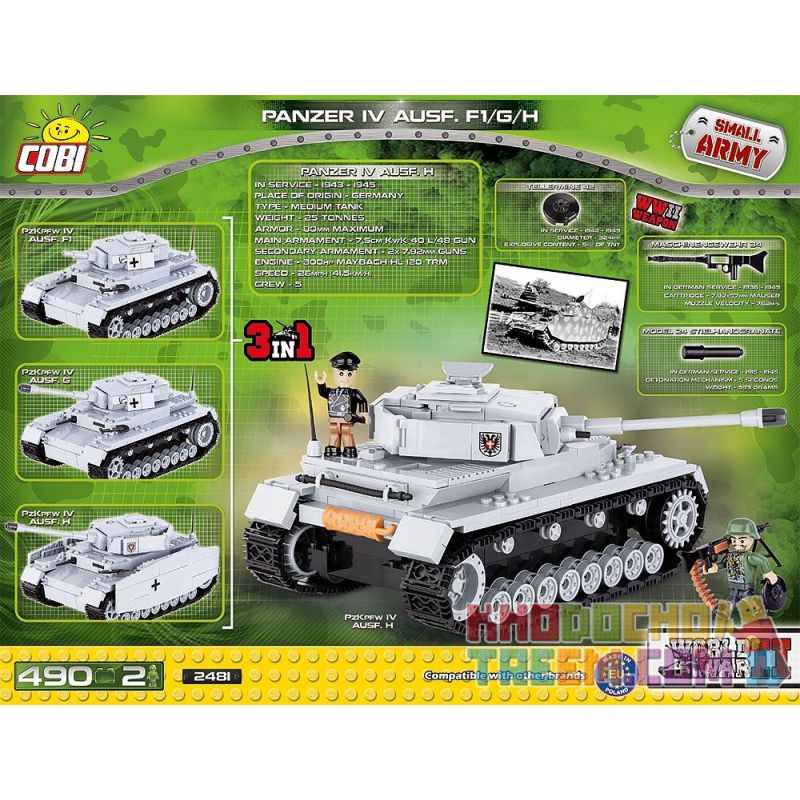 COBI 2481 non  XE TĂNG BỐN bộ đồ chơi xếp lắp ráp ghép mô hình Military Army PANZER IV AUSF.FI/G/ H Quân Sự Bộ Đội 490 khối
