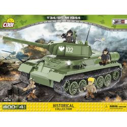 COBI 2476 non  XE TĂNG T-34 85 KIỂU 1944 bộ đồ chơi xếp lắp ráp ghép mô hình Military Army T-34/85 M 1944 Quân Sự Bộ Đội 400 khối