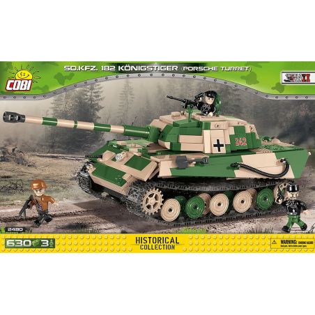 COBI 2480 2480A non  XE TĂNG TIGER II (XE SỐ 6 LOẠI B) (THÁP PHÁO CỦA PORSCHE) bộ đồ chơi xếp lắp ráp ghép mô hình Military Army TIGER II PZ.KPFW. VI B „KÖNIGSTIGER” (PORSCHE TURRET) Quân Sự Bộ Đội 630 khối
