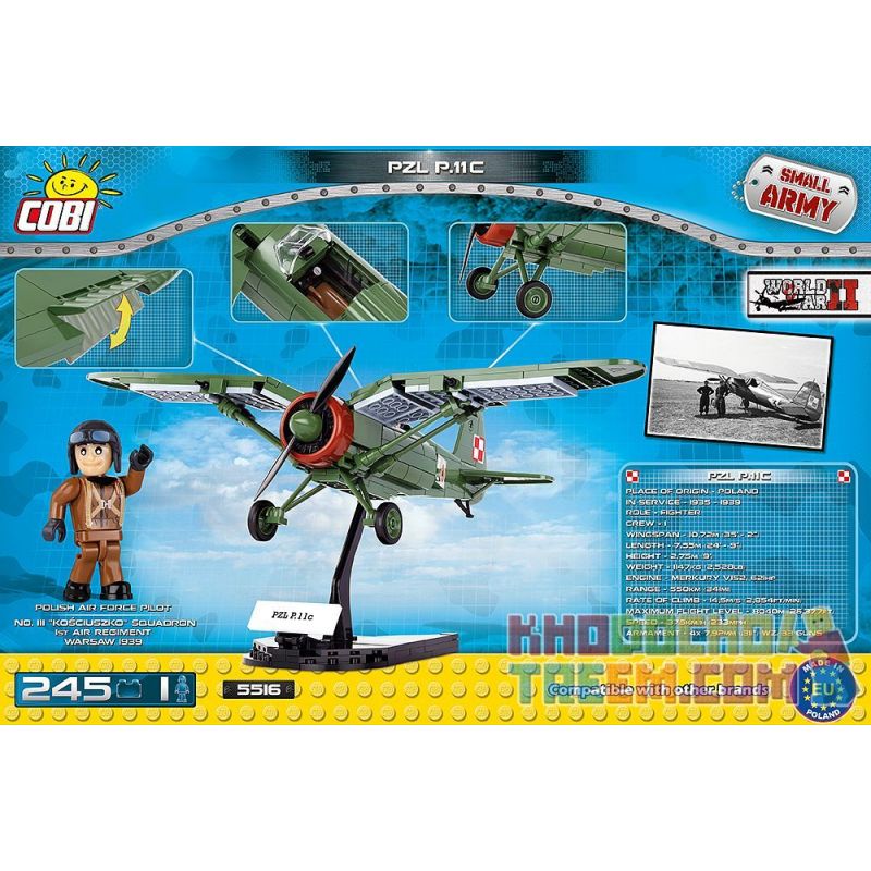 COBI 5516 non  MÁY BAY CHIẾN ĐẤU PZL P.11 bộ đồ chơi xếp lắp ráp ghép mô hình Military Army PZL P.11C Quân Sự Bộ Đội 245 khối