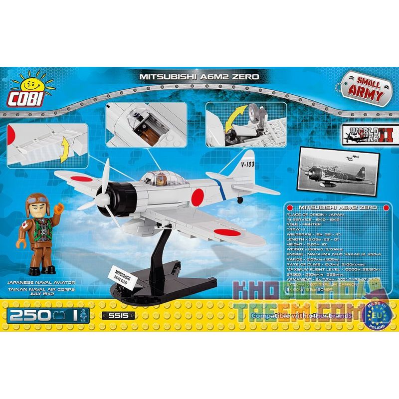 COBI 5515 non  MÁY BAY CHIẾN ĐẤU SỐ bộ đồ chơi xếp lắp ráp ghép mô hình Military Army MITSUBISHI A6M2 ZERO Quân Sự Bộ Đội 250 khối