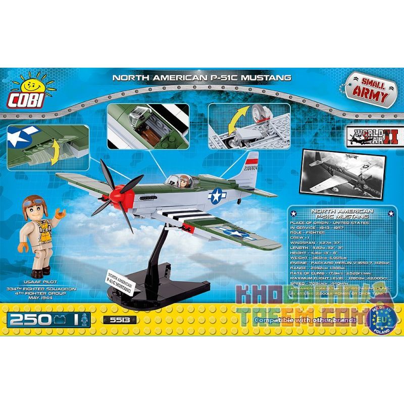 COBI 5513 non  MÁY BAY CHIẾN ĐẤU P-51 MUSTANG bộ đồ chơi xếp lắp ráp ghép mô hình Military Army NORTH AMERICAN P-51C MUSTANG Quân Sự Bộ Đội 250 khối