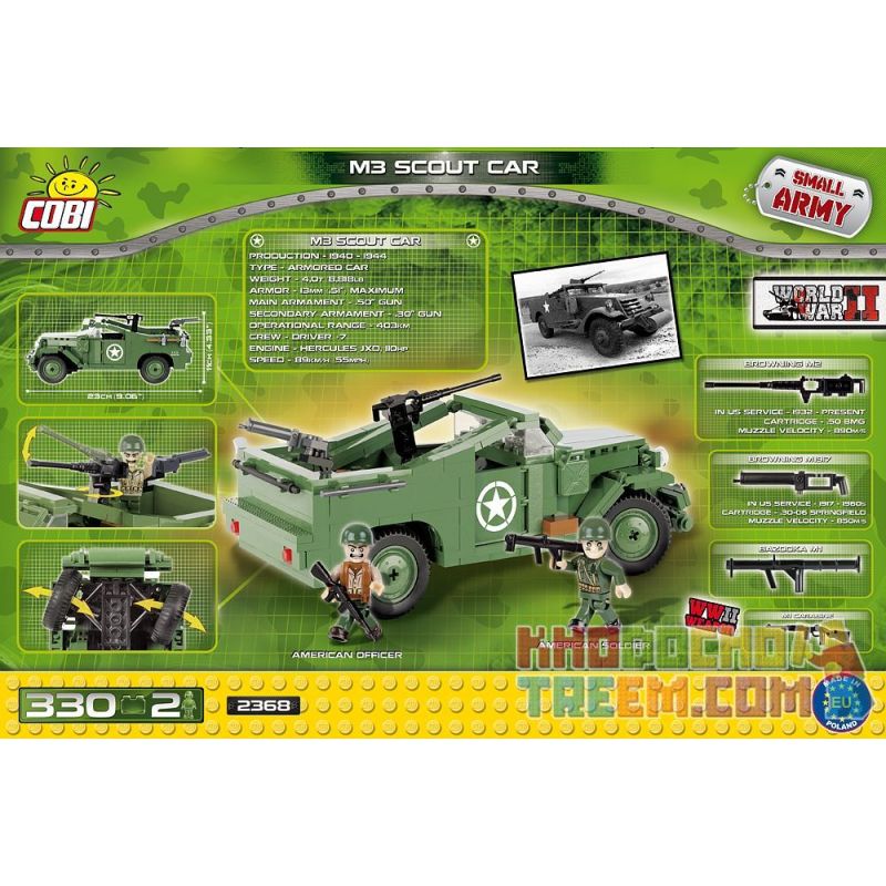 COBI 2368 non  XE TRINH SÁT M3 bộ đồ chơi xếp lắp ráp ghép mô hình Military Army M3 SCOUT CAR Quân Sự Bộ Đội 300 khối