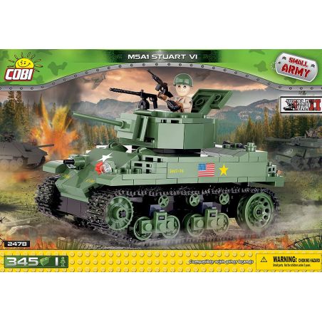 COBI 2478 non  XE TĂNG M5A1 STUART bộ đồ chơi xếp lắp ráp ghép mô hình Military Army M5A1 STUART VI Quân Sự Bộ Đội 345 khối