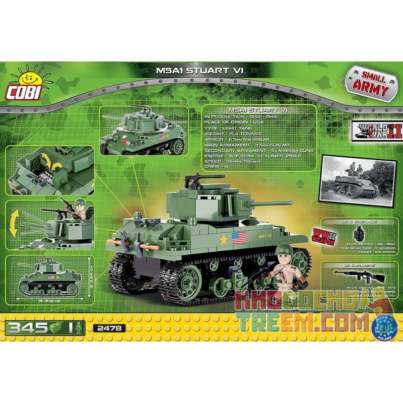 COBI 2478 non  XE TĂNG M5A1 STUART bộ đồ chơi xếp lắp ráp ghép mô hình Military Army M5A1 STUART VI Quân Sự Bộ Đội 345 khối