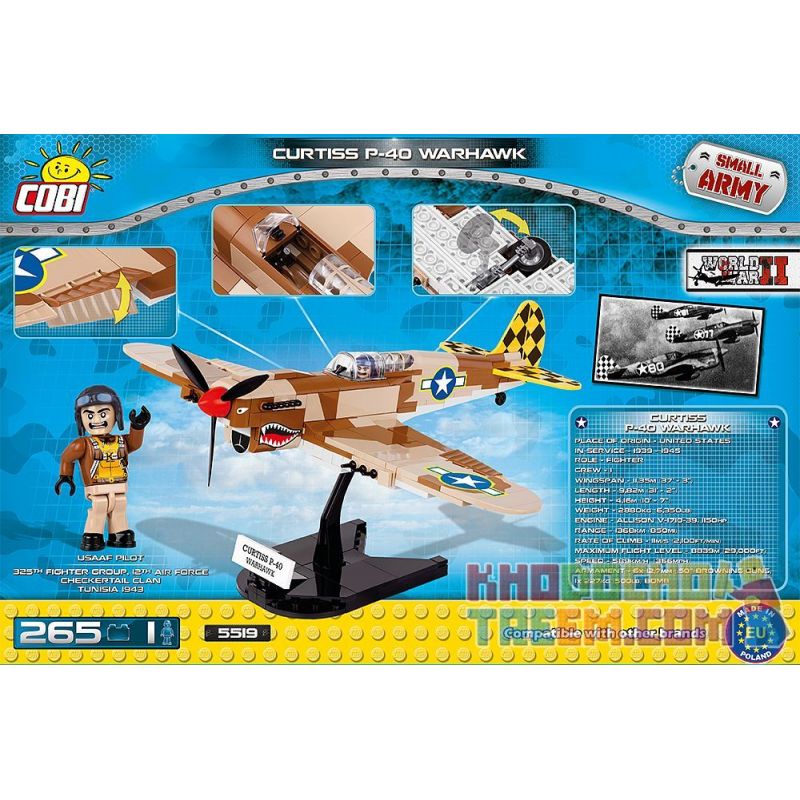 COBI 5519 non  MÁY BAY CHIẾN ĐẤU P-40 WARHAWK bộ đồ chơi xếp lắp ráp ghép mô hình Military Army CURTISS P-40 WARHAWK Quân Sự Bộ Đội 256 khối