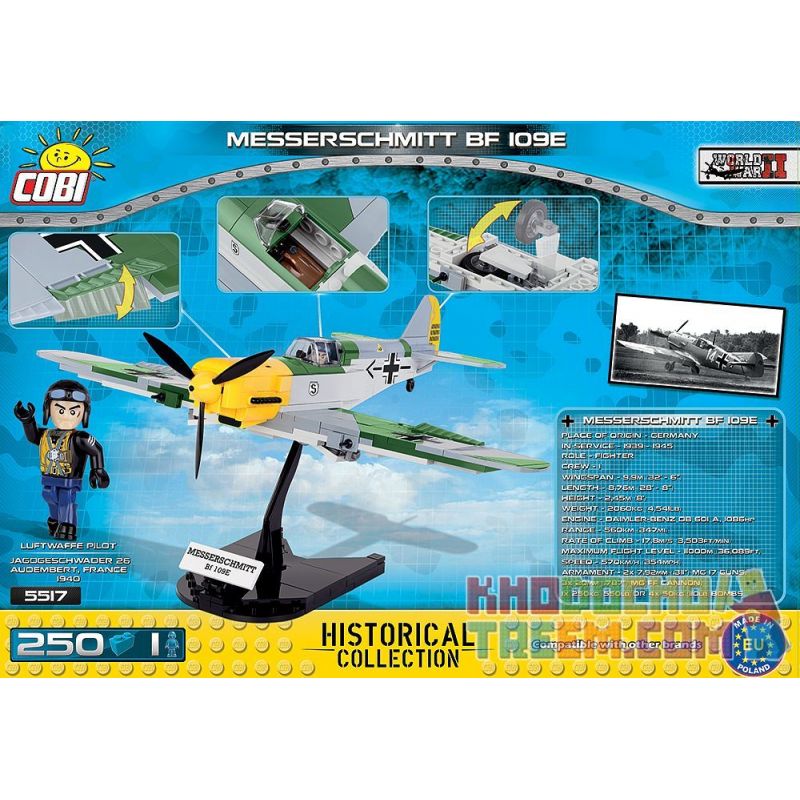 COBI 5517 non  MÁY BAY CHIẾN ĐẤU MESSERSCHMITT BF 109 bộ đồ chơi xếp lắp ráp ghép mô hình Military Army Quân Sự Bộ Đội 250 khối