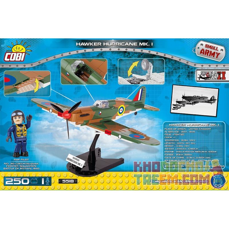 COBI 5518 non  BÃO bộ đồ chơi xếp lắp ráp ghép mô hình Military Army HAWKER HURRICANE MK Quân Sự Bộ Đội 250 khối