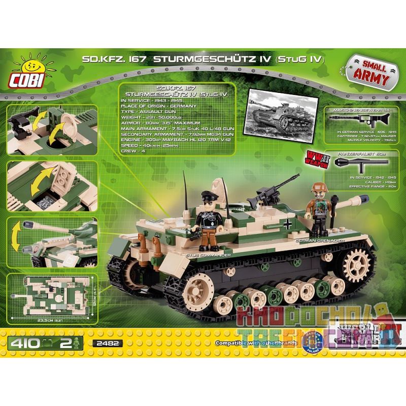 COBI 2482 non  SÚNG TẤN CÔNG SỐ 4 bộ đồ chơi xếp lắp ráp ghép mô hình Military Army SD.KFZ.167 STURMGESCHÜTZ IV Quân Sự Bộ Đội 410 khối