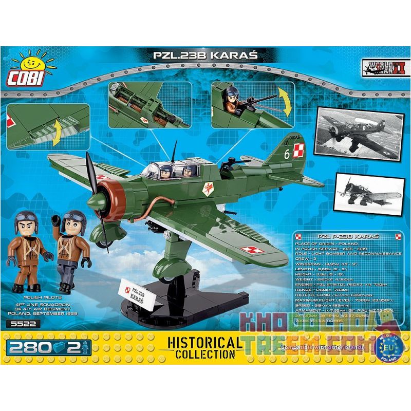 COBI 5522 non  PZL.23 KARAŚ. bộ đồ chơi xếp lắp ráp ghép mô hình Military Army PZL P23B KARAŚ Quân Sự Bộ Đội 280 khối