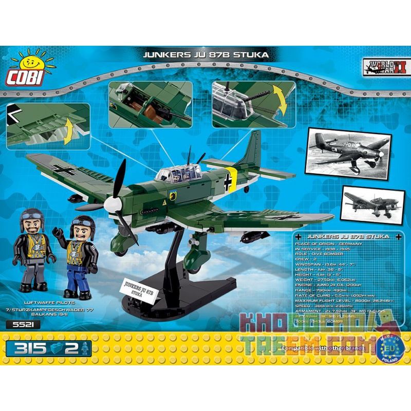 COBI 5521 non  MÁY BAY NÉM BOM BỔ NHÀO JU 87 bộ đồ chơi xếp lắp ráp ghép mô hình Military Army JUNKERS 87B STUKA Quân Sự Bộ Đội 315 khối