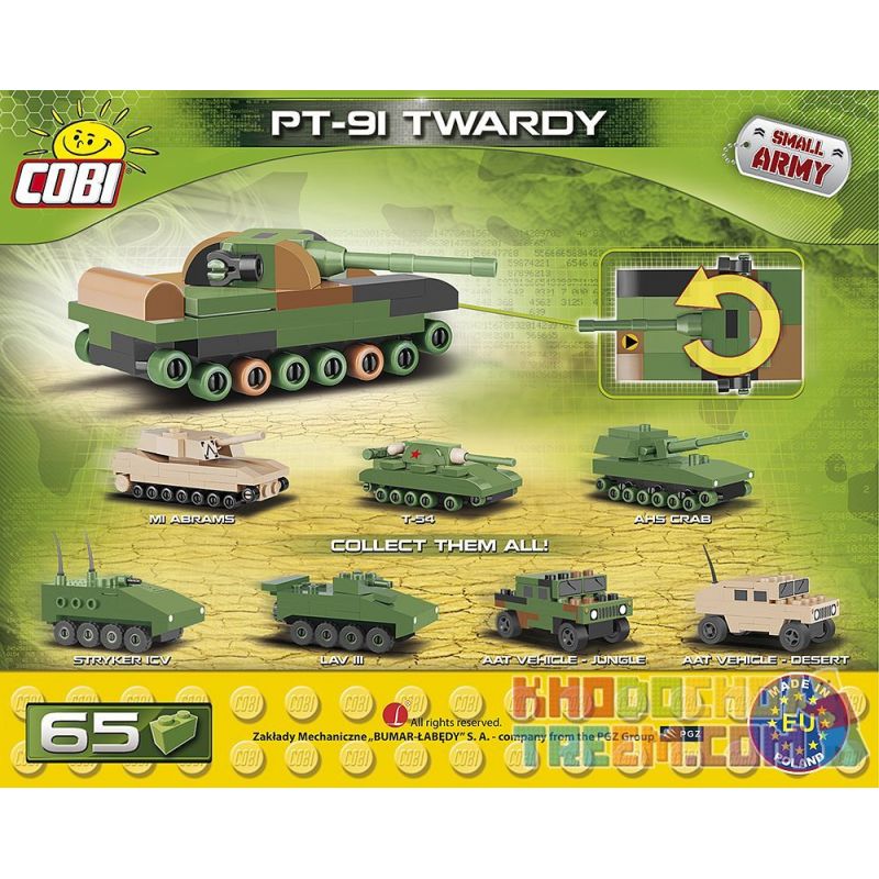 COBI 2243 non  XE TĂNG CHIẾN ĐẤU CHỦ LỰC PT-91 MINI bộ đồ chơi xếp lắp ráp ghép mô hình Military Army PT-91 TWARDY NANO Quân Sự Bộ Đội 65 khối