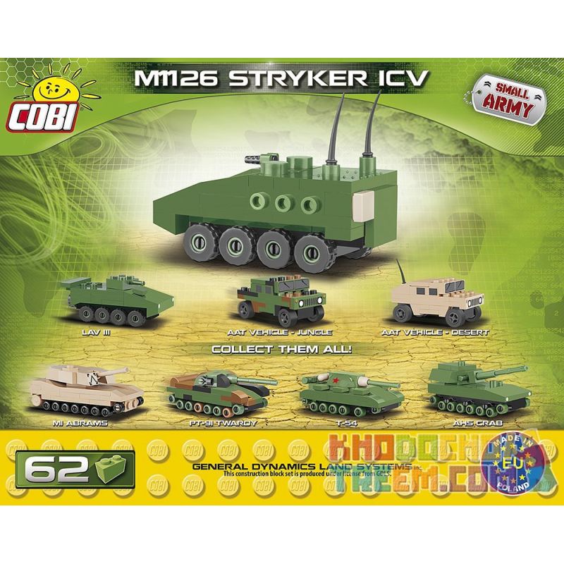 COBI 2242 non  TÀU SÂN BAY BỌC THÉP M1126 MINI bộ đồ chơi xếp lắp ráp ghép mô hình Military Army M1126 STRYKER ICV NANO Quân Sự Bộ Đội 62 khối