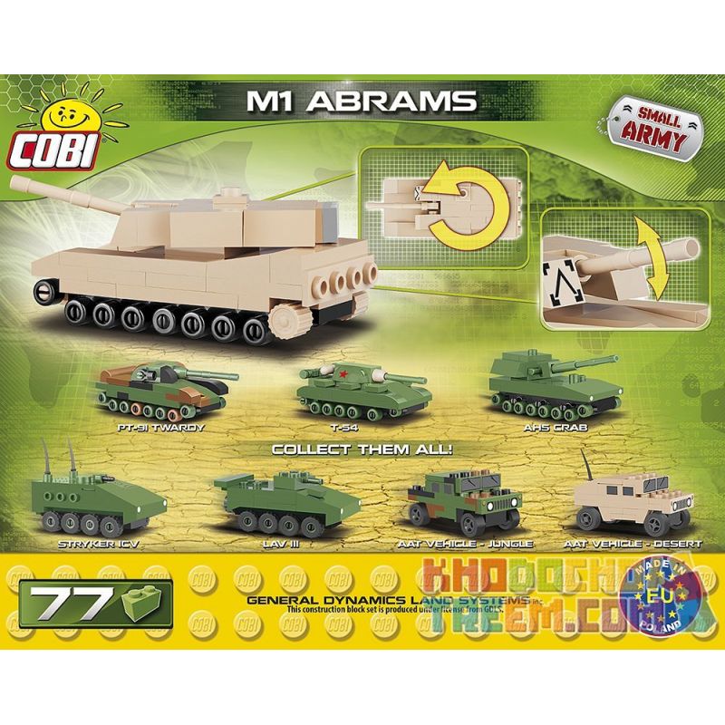COBI 2240 non  XE TĂNG M1 ABRAMS MINI bộ đồ chơi xếp lắp ráp ghép mô hình Military Army M1 ABRAMS NANO Quân Sự Bộ Đội 77 khối